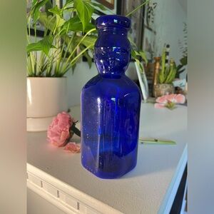 Vintage baby face Brookfield quart cobalt blue bottle vase